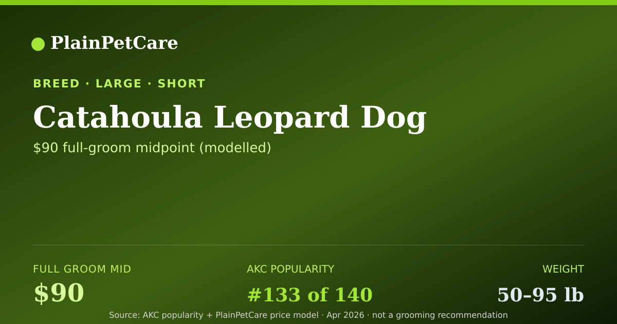 Shareable card for Catahoula Leopard Dog grooming prices | PlainPetCare
